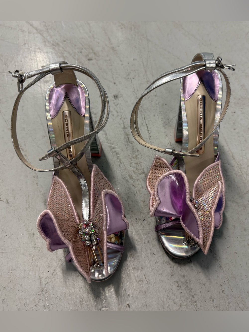 Sophia Webster Holographic Confetti Butterfly Block Heel Sandals - Sz 36.5 - Picture 1 of 5